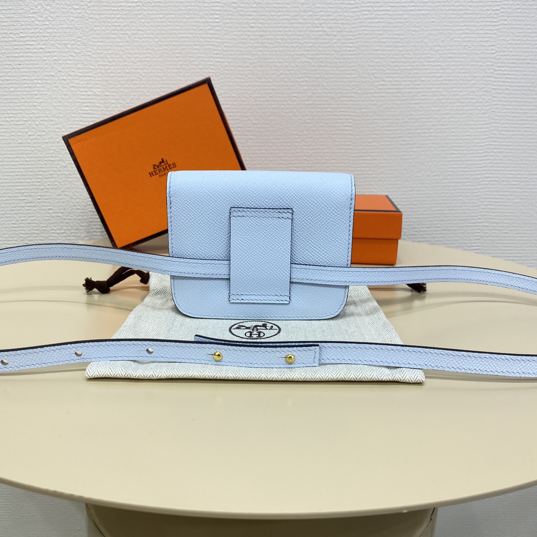 Hermes Constance Slim Wallet Belt Bag In Blue Pale Epsom Leather